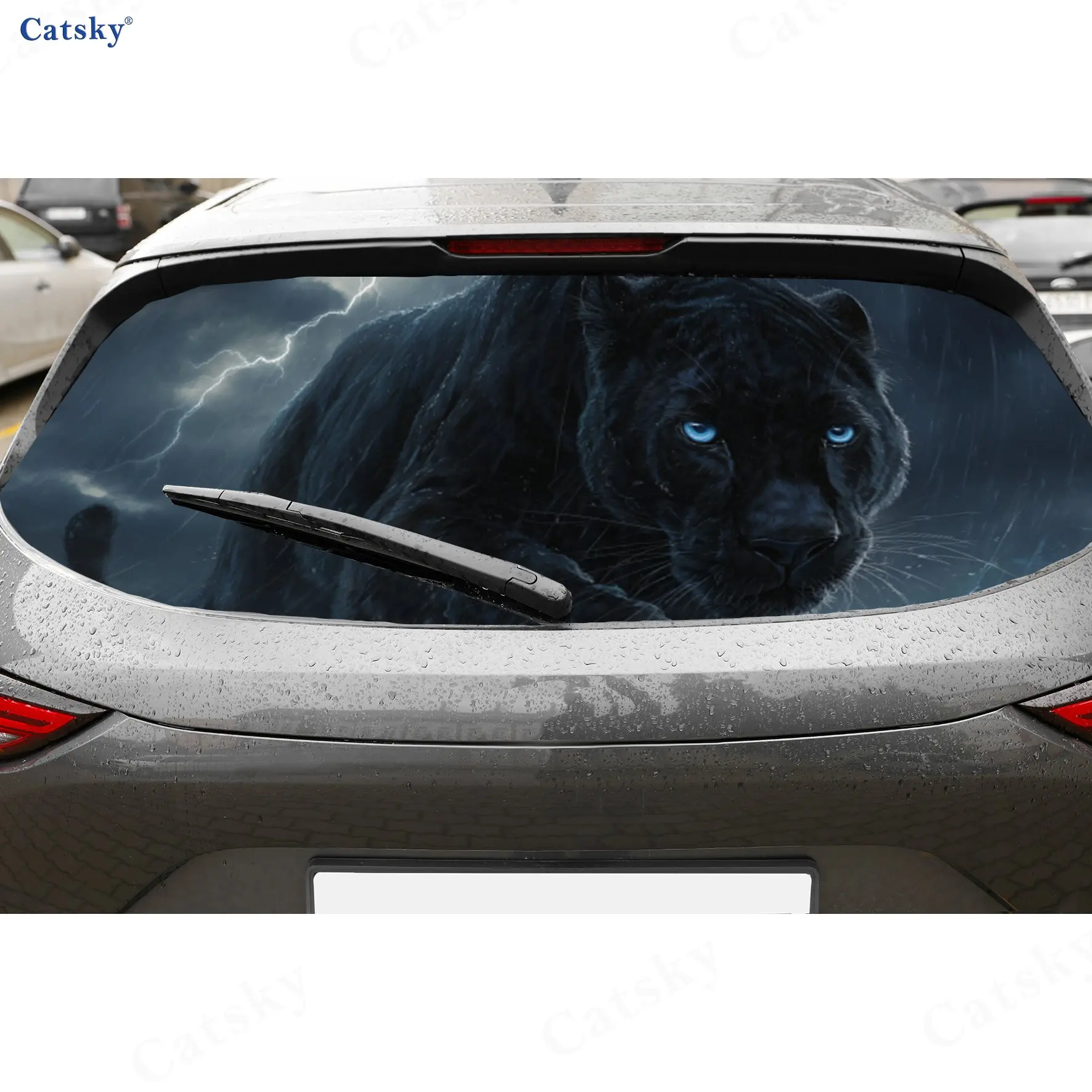 

Thunder Panther Storm Adventure PVC Perforated Car Vinyl Wraps, Durable Car Rear Windshield Sticker, Waterproof Car Rear Window