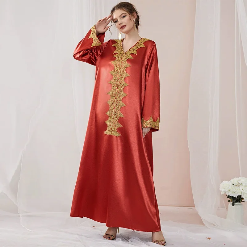

Elegant Women Muslim Abaya Loose Long Maxi Dresses Turkey Eid Mubarak Dubai Gulf Hem Jalabiya Caftan Evening Party Gown Clothing