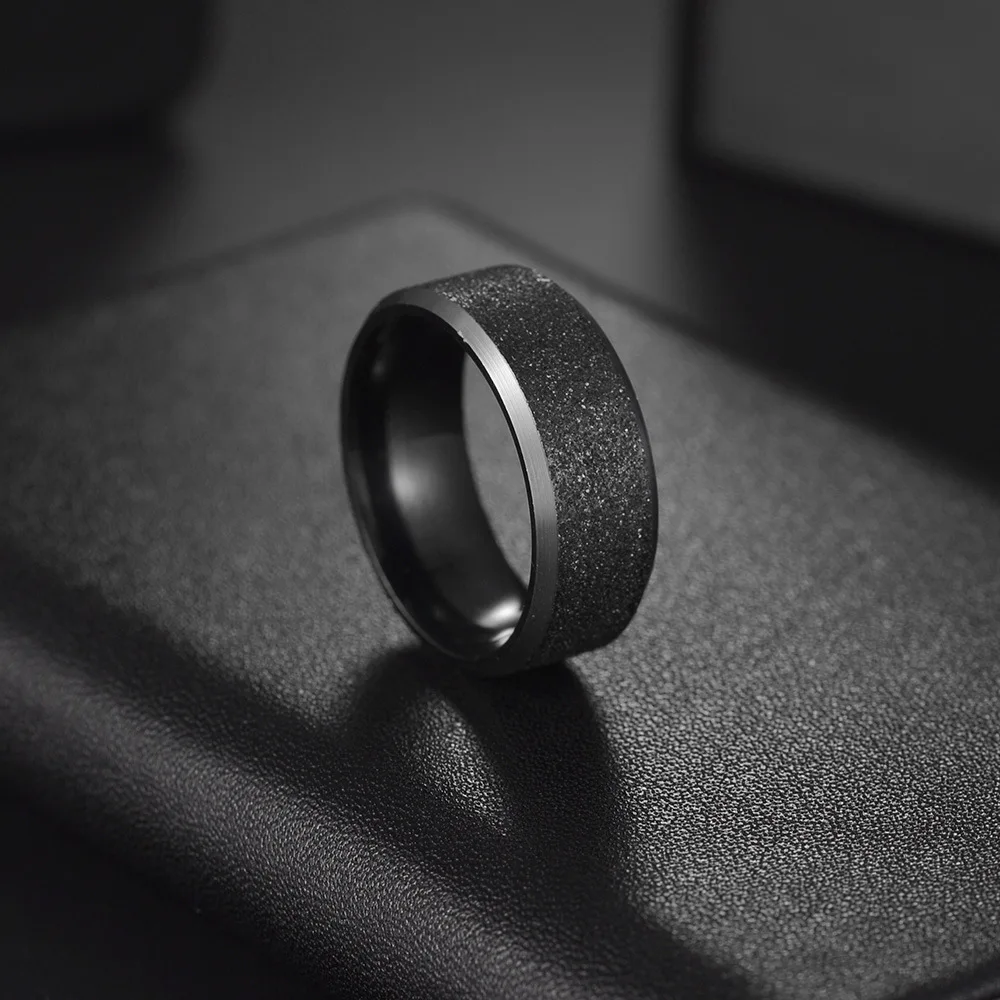 8mm Black Customized Stainless Steel Men's Party Engagement Ring Anniversary Commemorative Jewelry Wedding Valentine's Day Gift - Image 2