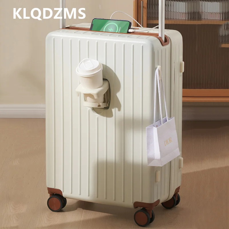 

KLQDZMS USB Charging Suitcase Front Opening Boarding Case Laptop Trolley Case 20"22"24 Inch Multifunctional Cabin Luggage