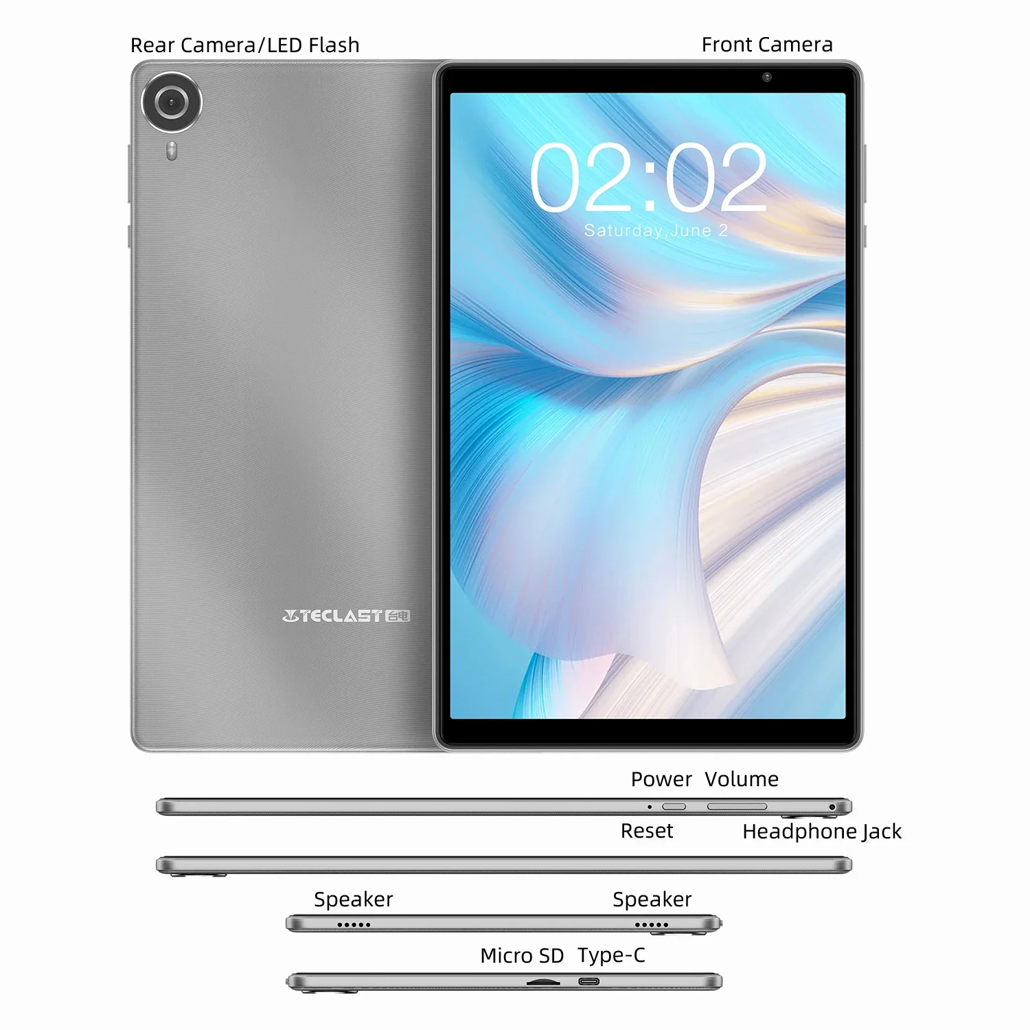 Blue tablet Teclast P25T, Android 12, Allwinner A133P, 4 cores, 4GB RAM(+ 4GB RAM expansion), 64GB ROM (support TF 1TB), 10,1 inch, 2MP & 5MP