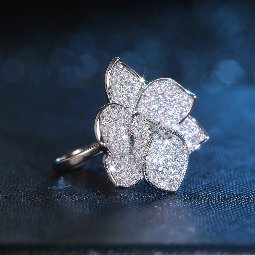 CAOSHI Elegant Wide Hollow Multi Row Ring with Cut Zirconia Stone Paving for Female Formal Celebration Party Occasions Jewelry