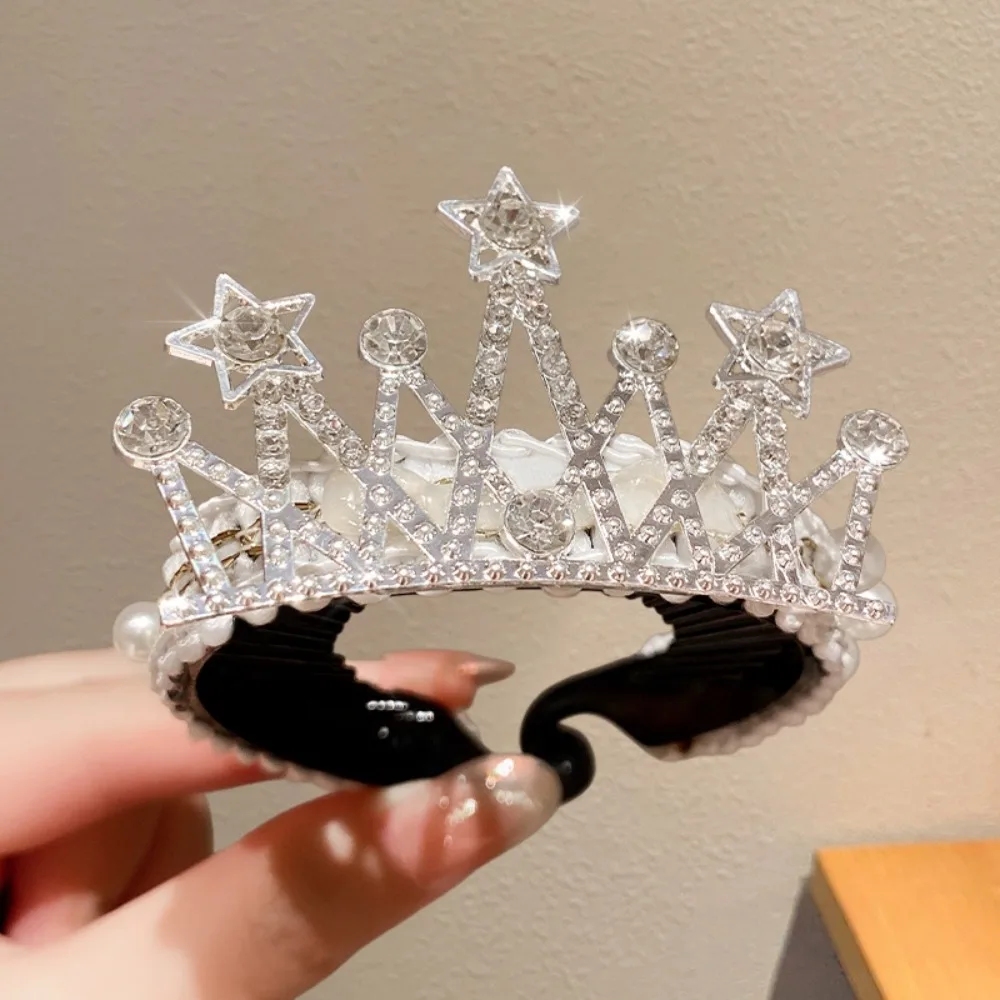 

High Ponytail Fixed Artifact Children's New Year Crown Pearl Crystal Chinese Hair Claw Rhinestone for Princess Dress