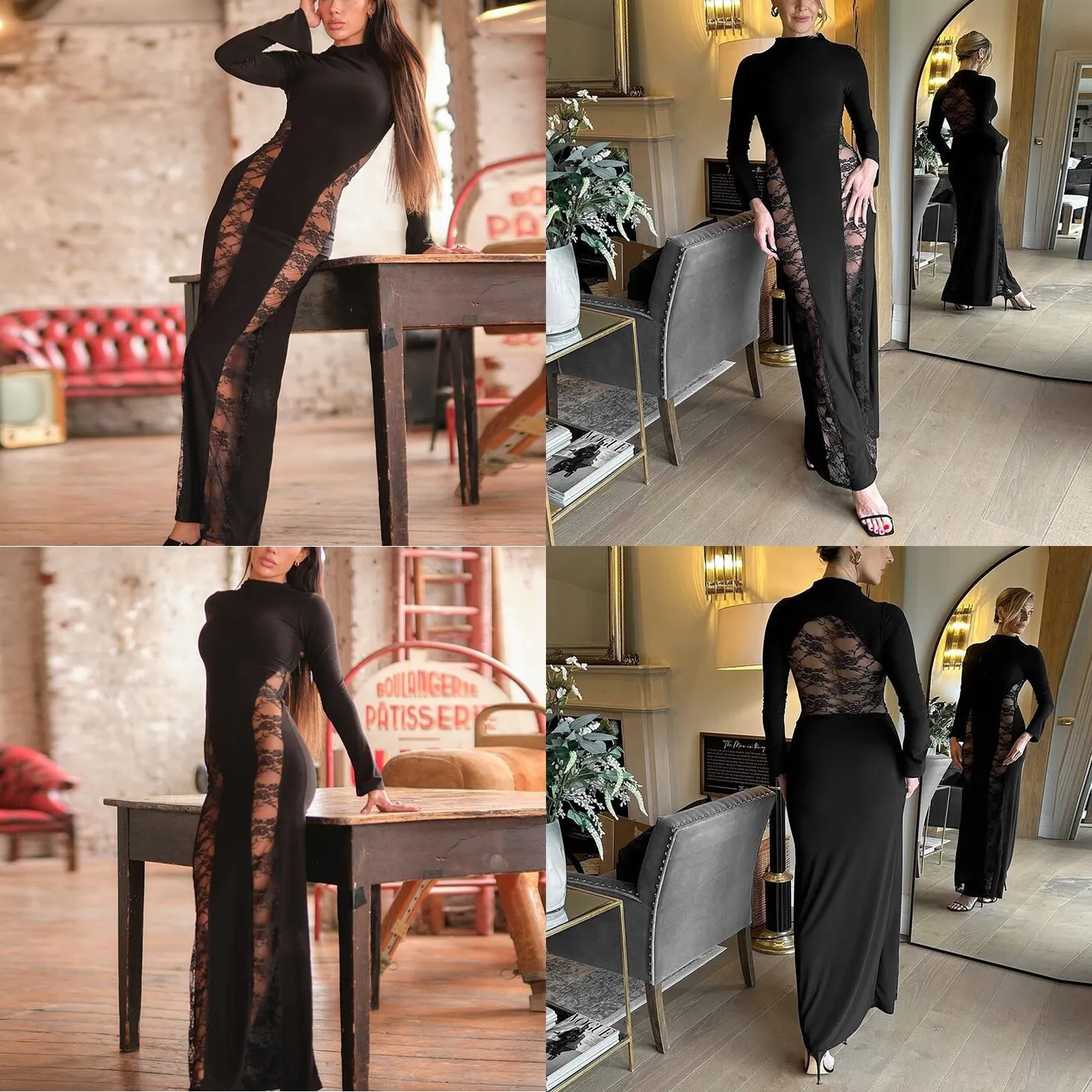 Sexy Lace Long Sleeve Bodycon Dress, Spring Summer Hollow Out Knit Dress, Evening Dress, Jumpsuit, Matching Set
