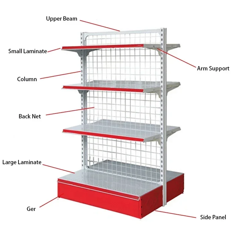 Adjustable Steel Grocery Store Mini Mart Shelving Store Metal Mesh Shelves Shop Racking Display Racks