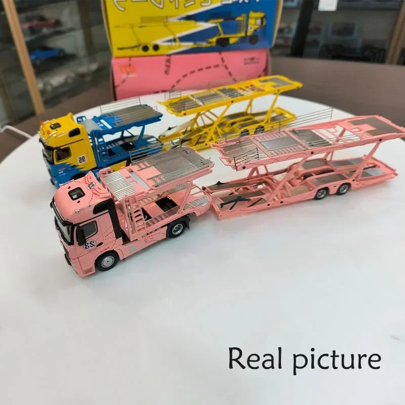 1:64 Scale Model Car Alloy Diecast Benz Unique Model × Tiny Double Decker Car Trailer LHD Diecast Model Car for Girl Boy Gifts