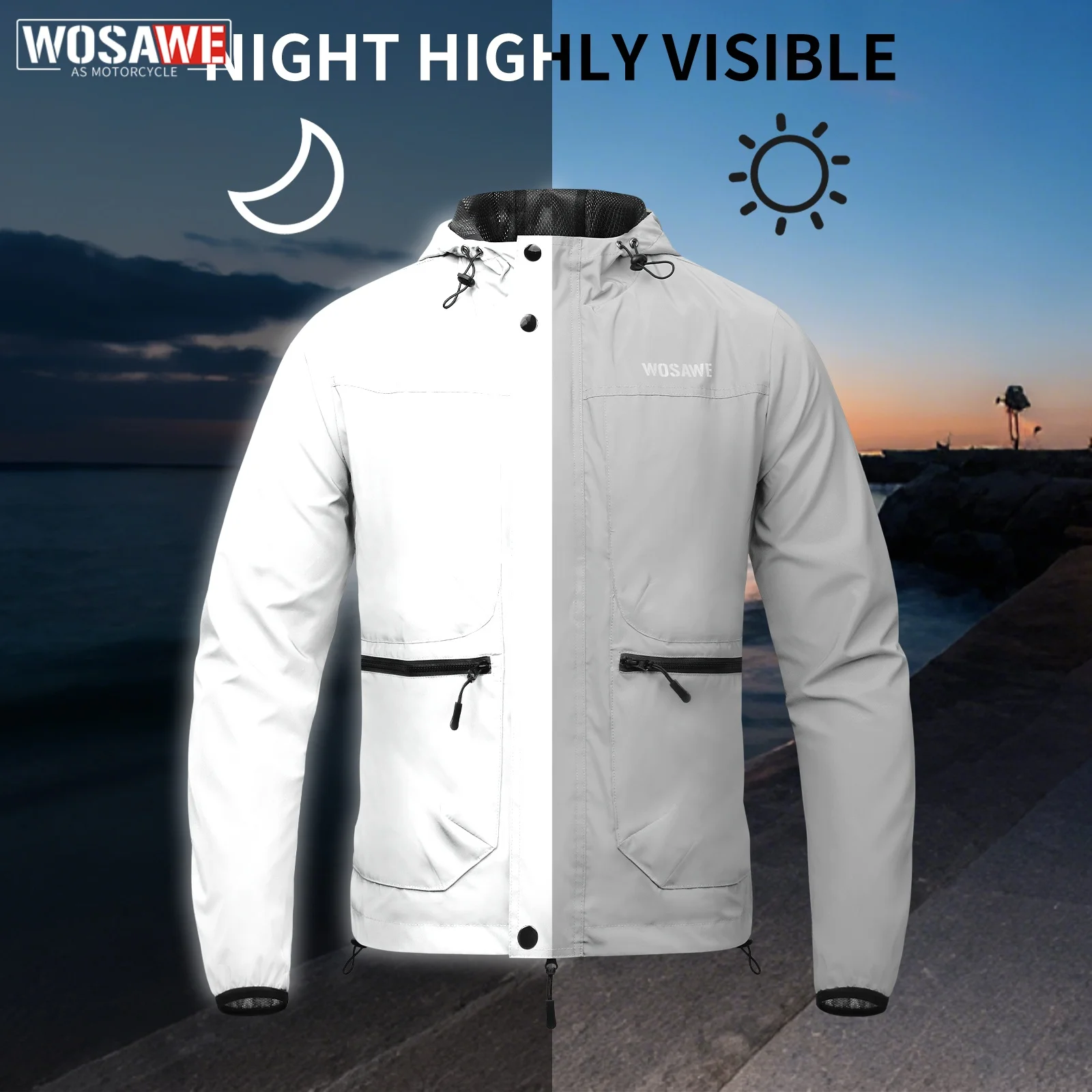

WOSAWE Full Reflective Motorcycle Jacket Night Glowing Jacket MTB Bike Windbreaker Travel Sport Hiking Clothing
