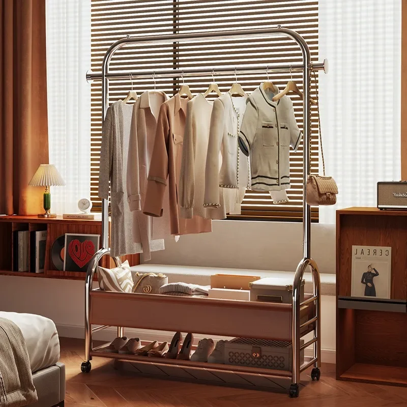 Coat rack Floor-to-ceiling movable multi-functional hanger Simple living room storage rack Bedroom drying rack