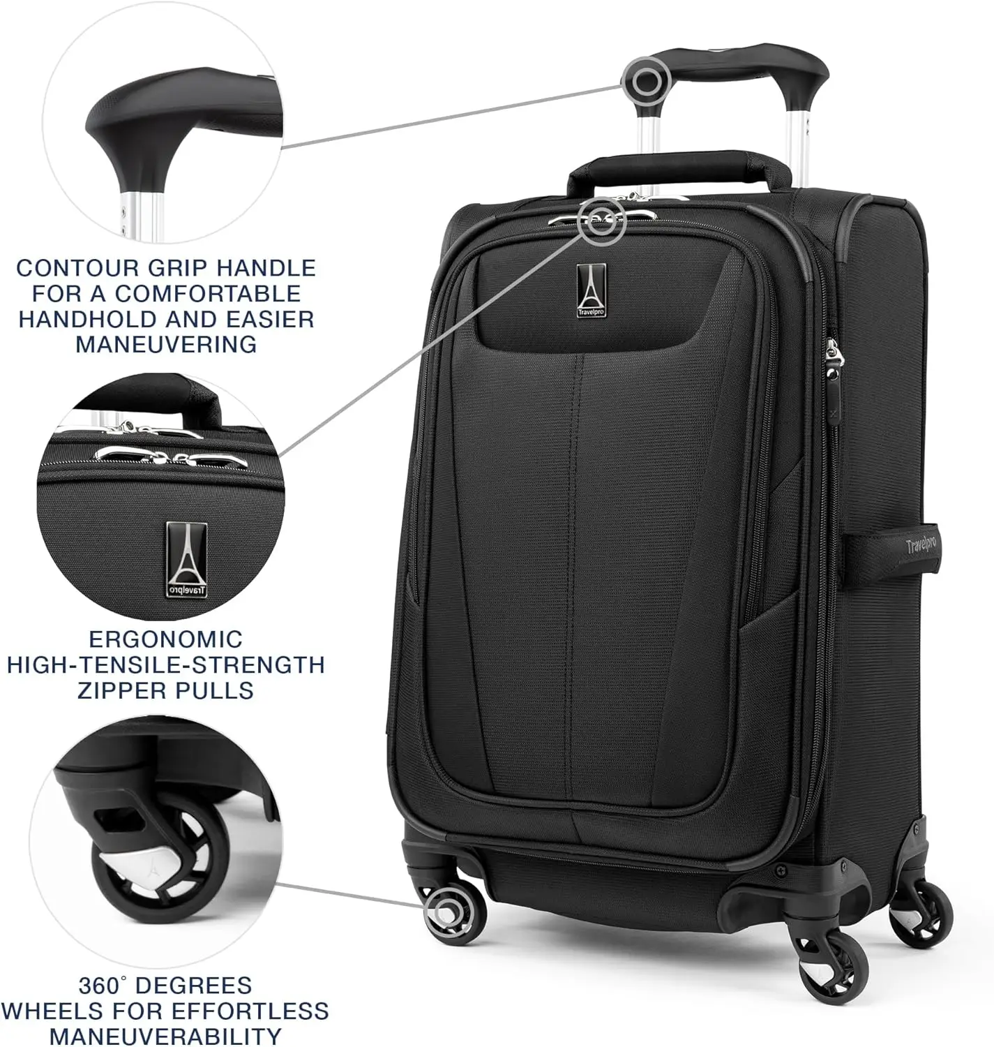 Travelpro-Maxlite 5 Softside Expansível Carry On Bagagem, 4 Rodas Spinner, Mala Leve, Preto, Homens e Mulheres