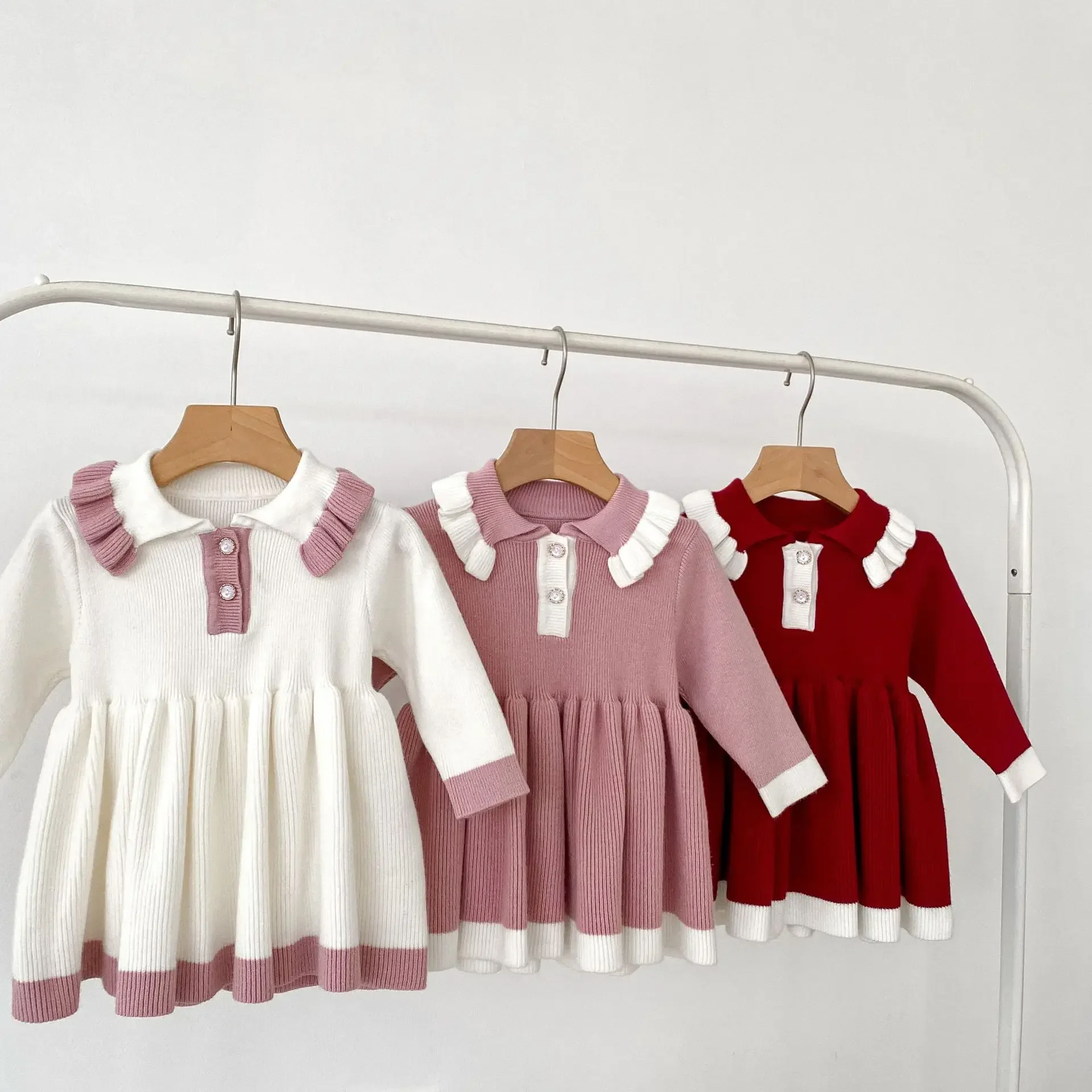 2024 Baby Girls Knitted Sweaters Dresses,fashion Toddlers Kids Autumn Winter Vestidos Children Birthday Princess Knit Clothes