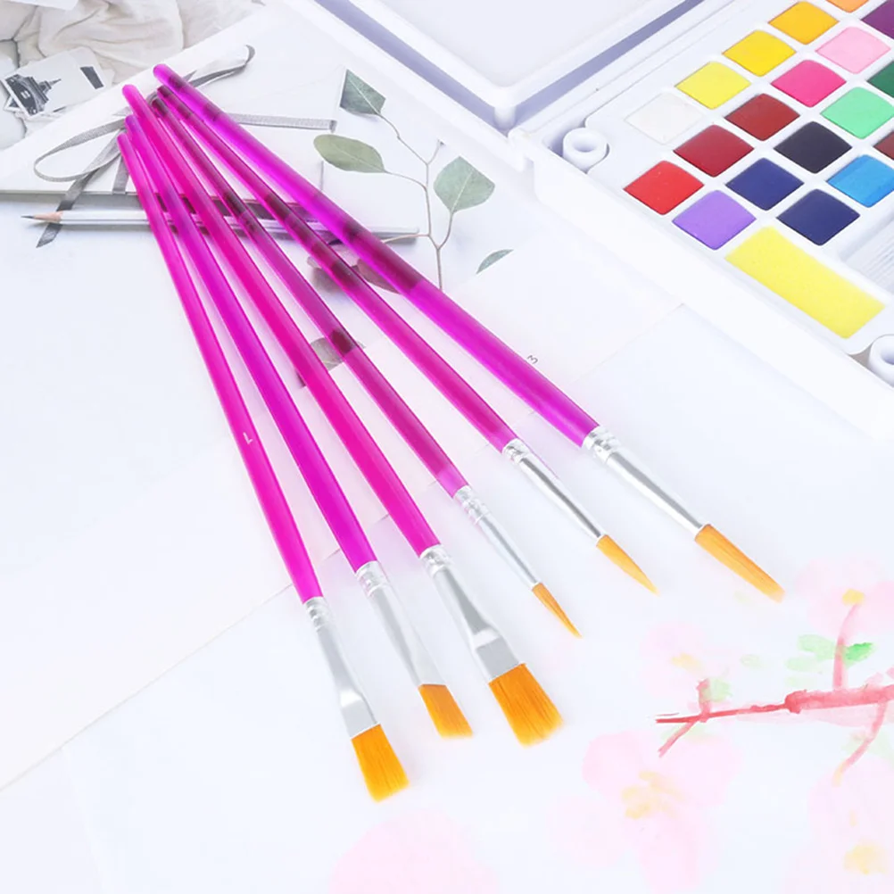 

6Pcs Oil Painting Brush Set Nylon Plastic Rod Round Pointed Tip for Nail Art Watercolor Acrylic Cake Carving Tools