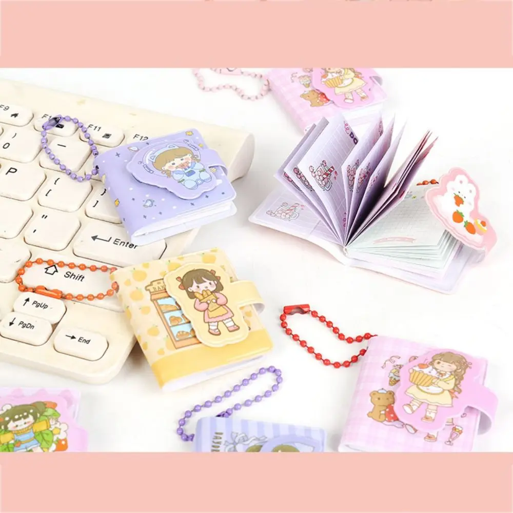 Korean Sweet Girls Cartoon Printing Mini Notebook Pocket Small Writing Pad with Keychain DIY Scrapbooking Portable Journals