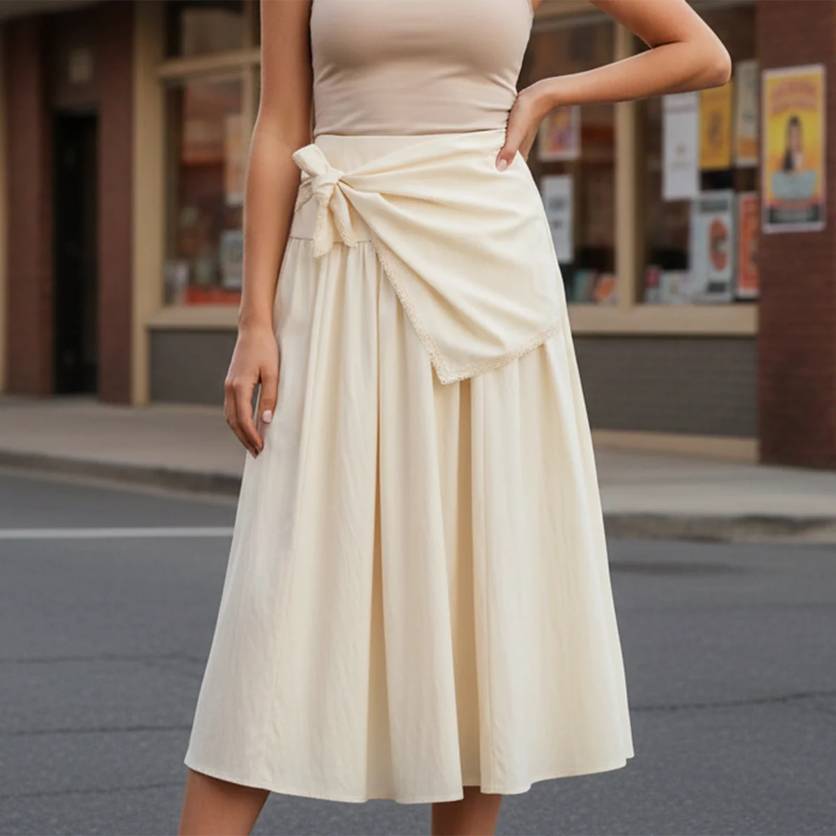 

Summer Beige High Waist Maxi Skirt Women Elegant Tie Knot A-Line Long Skirts Casual Loose Boho Beach Vacation Cotton Faldas 2026