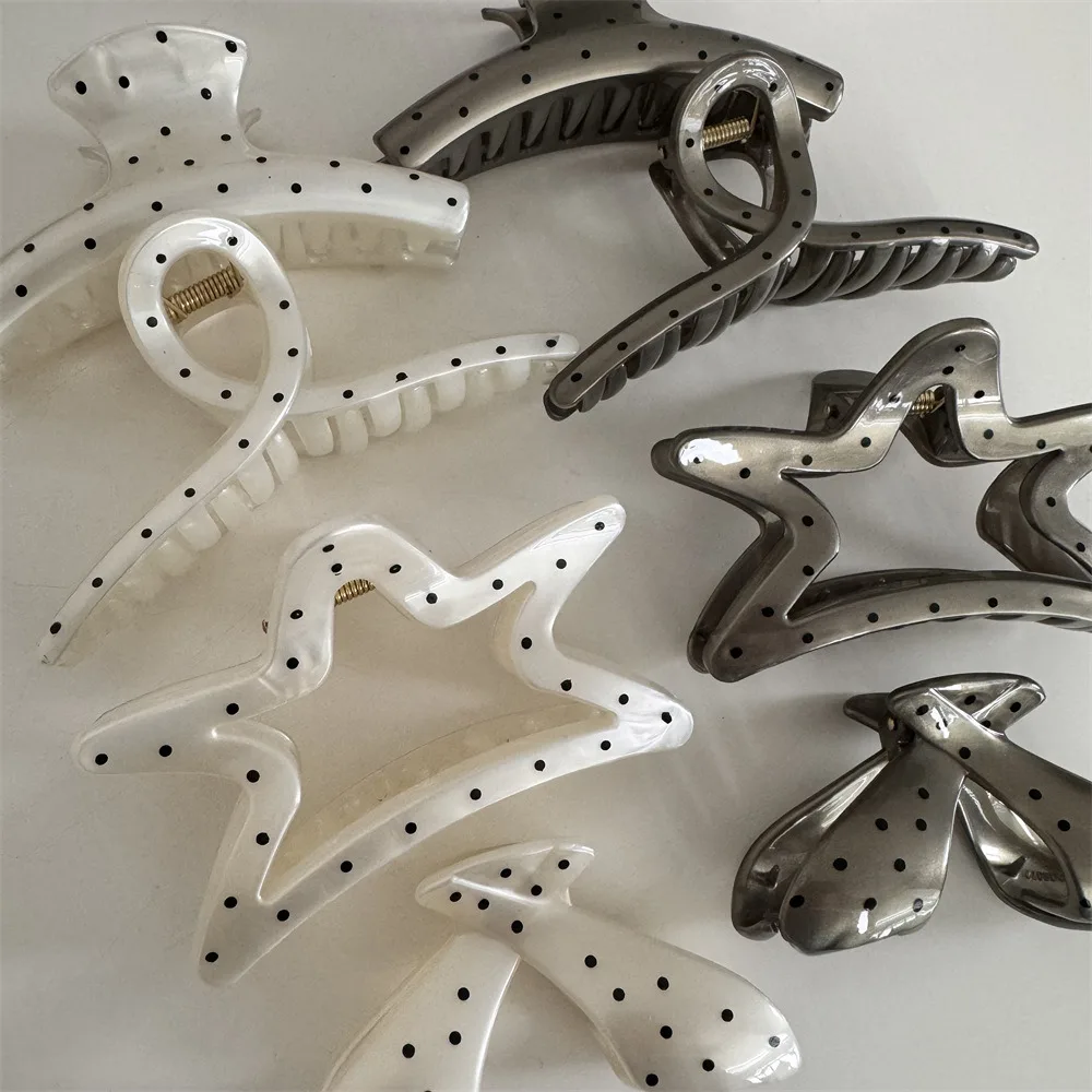 Women Senior Large Black Wave Dot Design Hair Claw Barrettes Girl Fashion Hair Clip Sweet Hair Accessories Headwear France Style