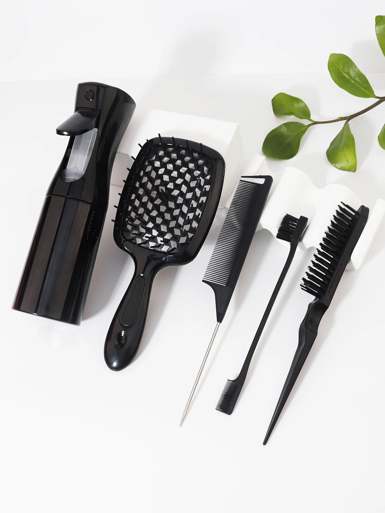 5 pieces/set of hair tool set, hollow comb, rat tail comb, tease comb, edge control comb, hair spray bottle image 3