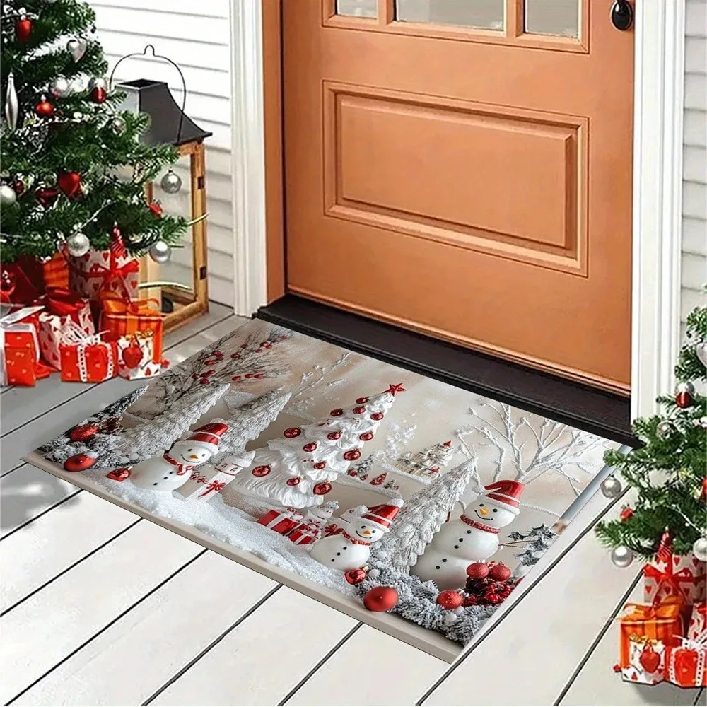 1pc Christmas Snowman Mat for Door , Holiday Indoor and Outdoor Rear Front Door Welcome Mat Winter Door Mat.