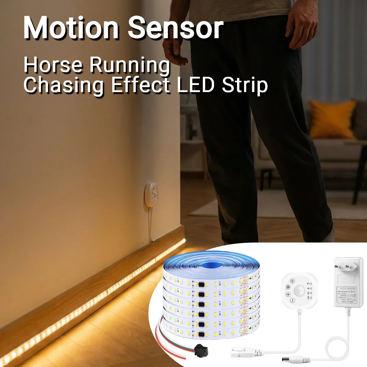 10M 5M Set 24V Motion Sensor LED Strip Light Dynamic Flowing Water Stair Light Horse Running for Living Room Hallway Ceiling