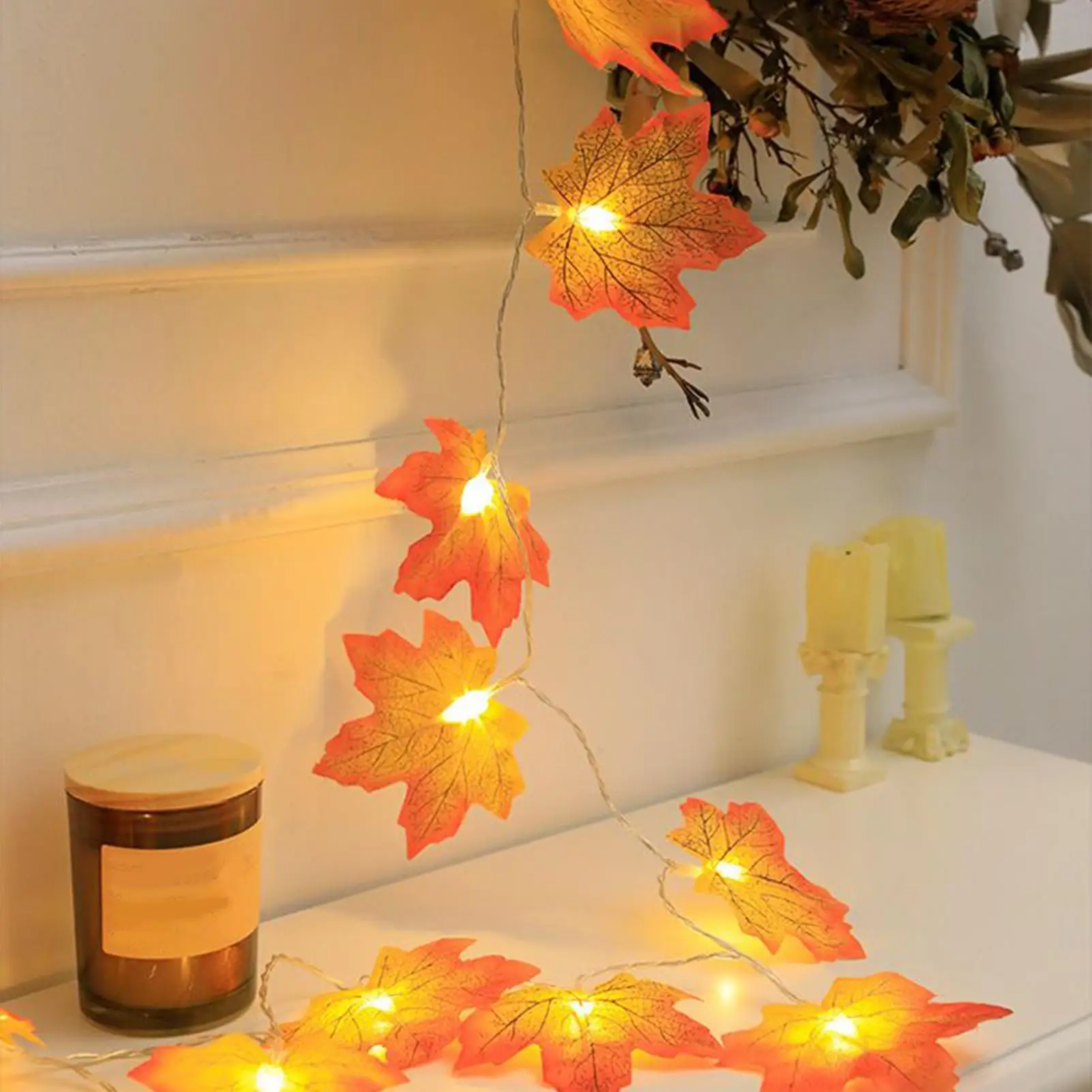 مابل يترك جارلاند سلسلة أضواء احتفالية 19.69Ft الإضاءة الشكر زينة أضواء للحزب النوم حديقة ساحة المنزل #2
