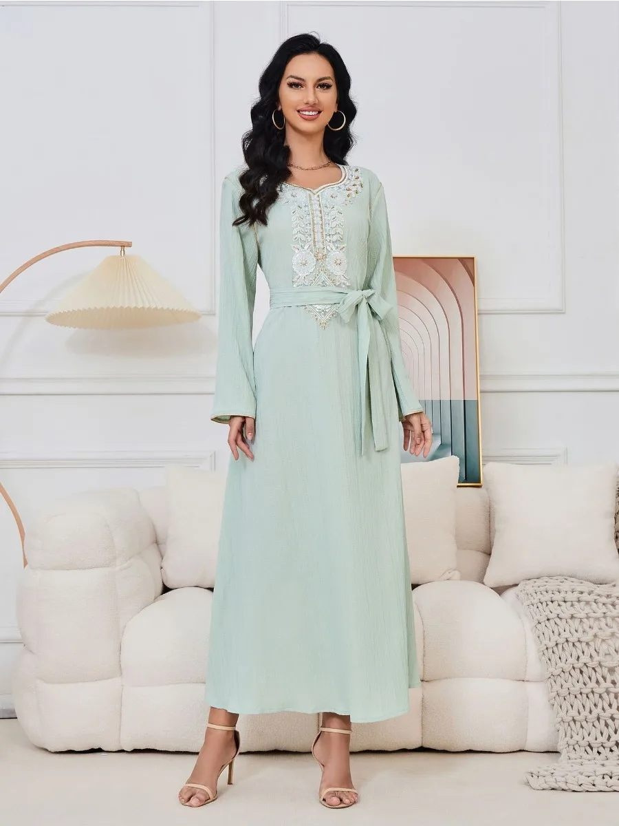 Eid Arab Muslim Party Dress for Women Abaya Beading Jalabiya Long Dresses Morocco Kaftan Vestidos Dubai Ramadan Gown Robe 2024