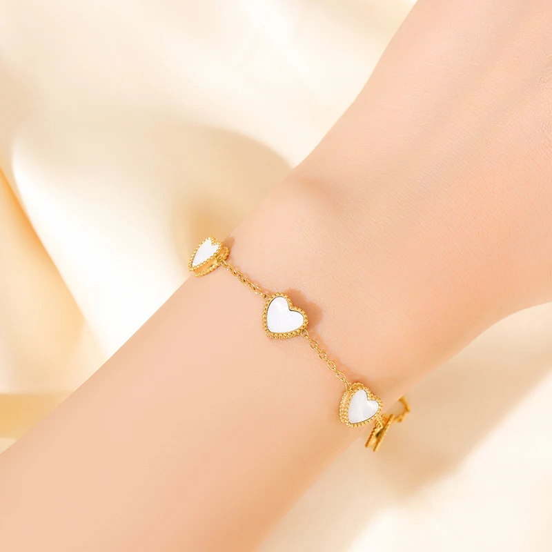 GANPUP 316L Edelstahl Metall Gold Farbe Blume Herz Armband Armreif Textur Schmuck Trendy Handgelenk Kette für Frauen Männer Neue – Detail 8