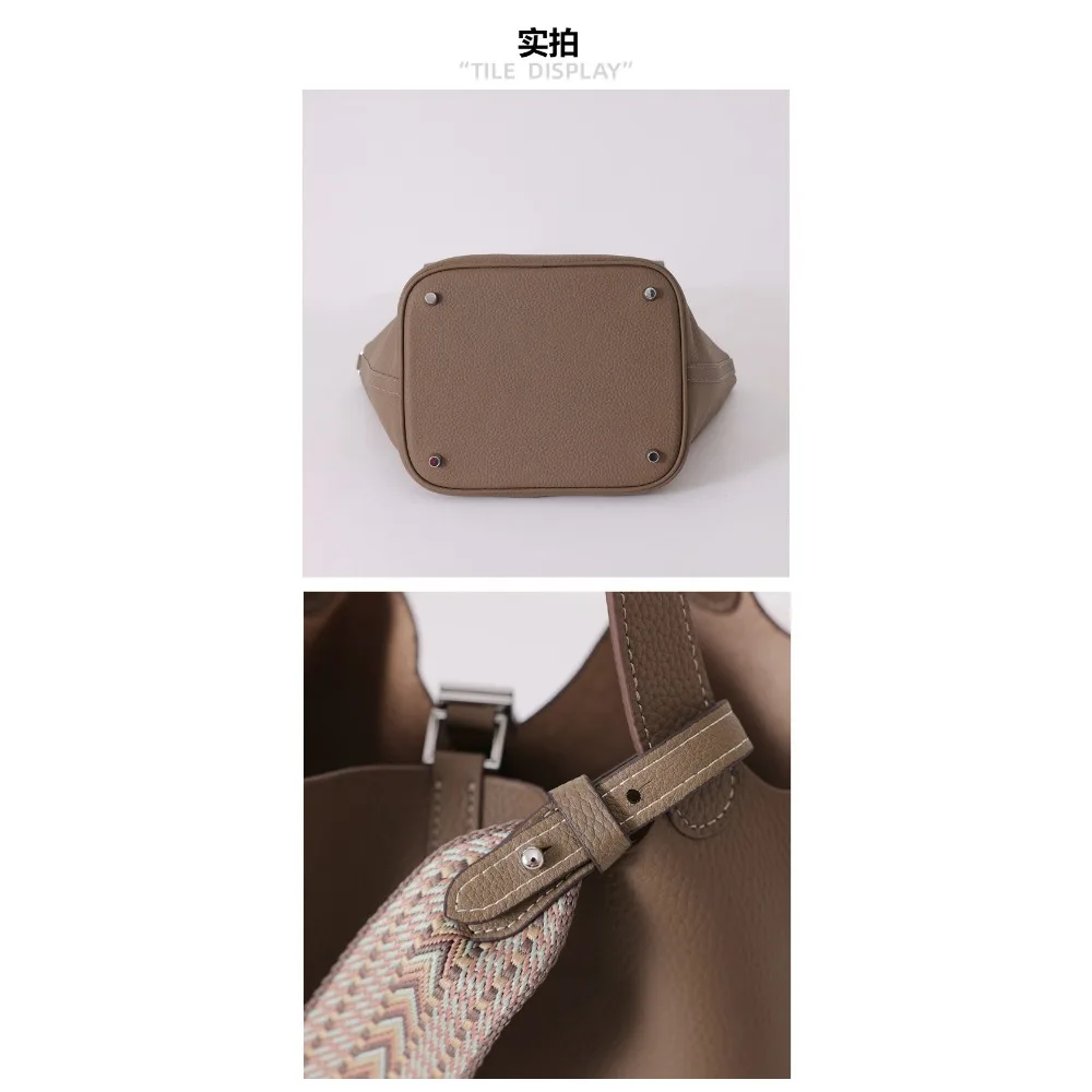 Cowhide Women's Handbag Leather Vegetable Basket Bucket Premium Simple Unique Niche Texture Simple Versatile Elegant Fashion view 6