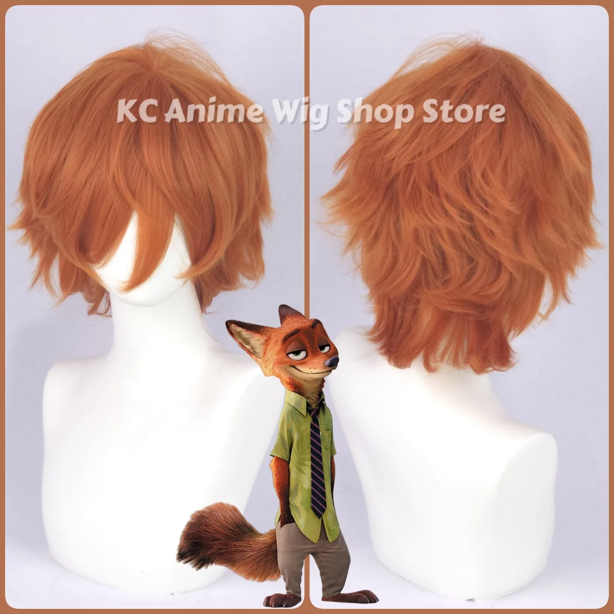 ثعلب الكبار نيك وايلد - شعر مزيف مقلد، أغطية رأس، عصابة شعر - زي لعب الأدوار لشخصيات مدينة الحيوانات المجنونة