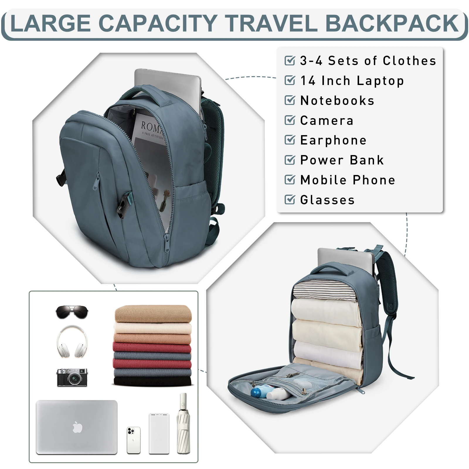 Travel Backpack for Women Men Carry On Luggage Ryanair 40x20x25 Backpack, Large Casual Weekend Bag College Laptop Backpack Work