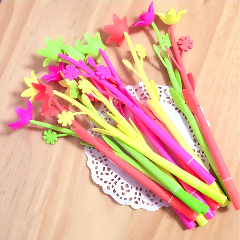 

12 Piece Flower Gel Pens Bouquet Style Silicone Body 0.5mm Fine Tip Smooth Ink School Office Gifts Flower Gel Pen