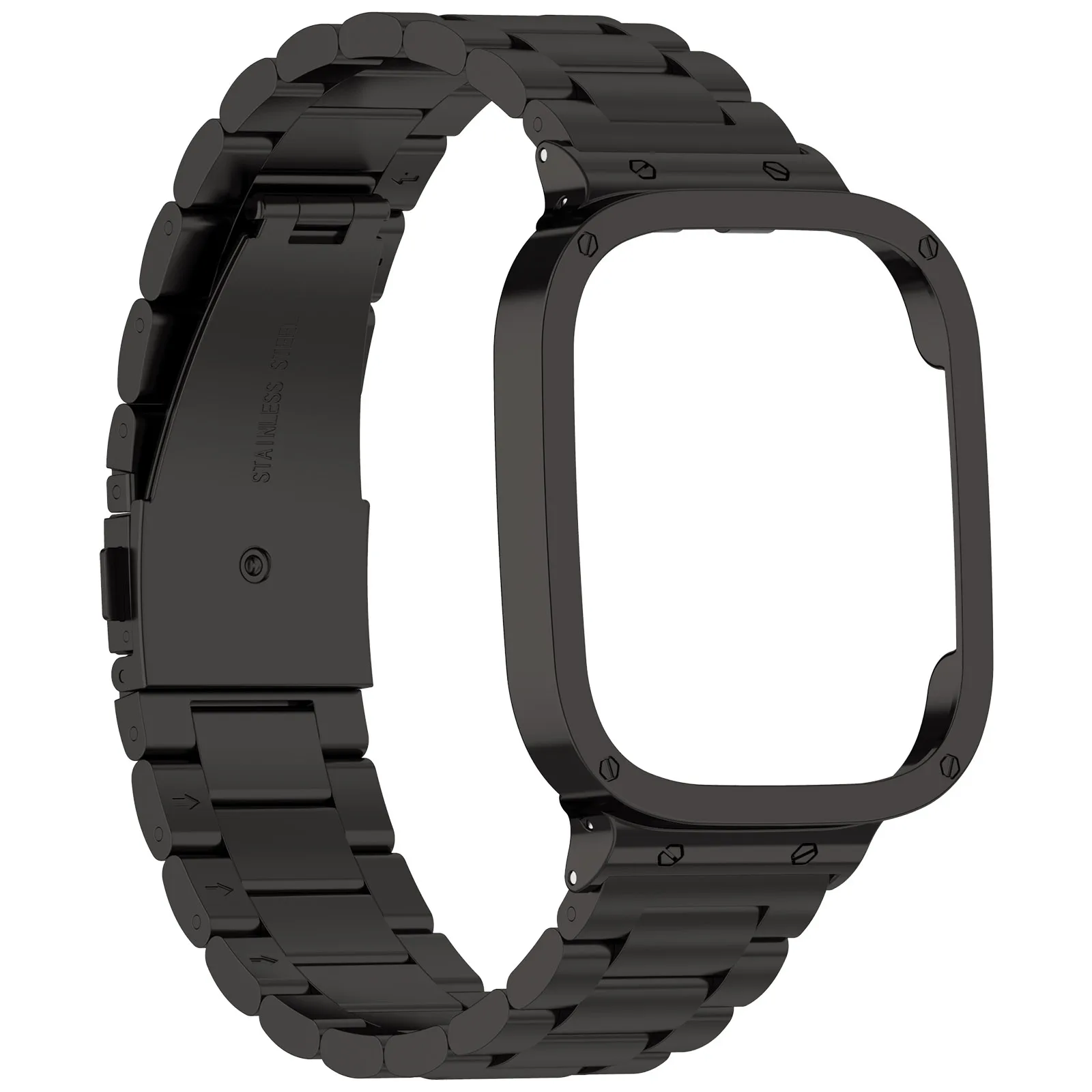 

For Xiaomi Redmi Watch 3 / Mi Watch Lite 3 Stainless Steel Watchband 3 Beads Wrist Strap with Watch Case - Black