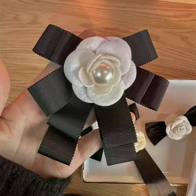 French Vintage Fabric Art Bow Tie Brooches Camellia Flower Corsage Pins Shirt Collar Accessories Fashion Jewelry Gifts For Women