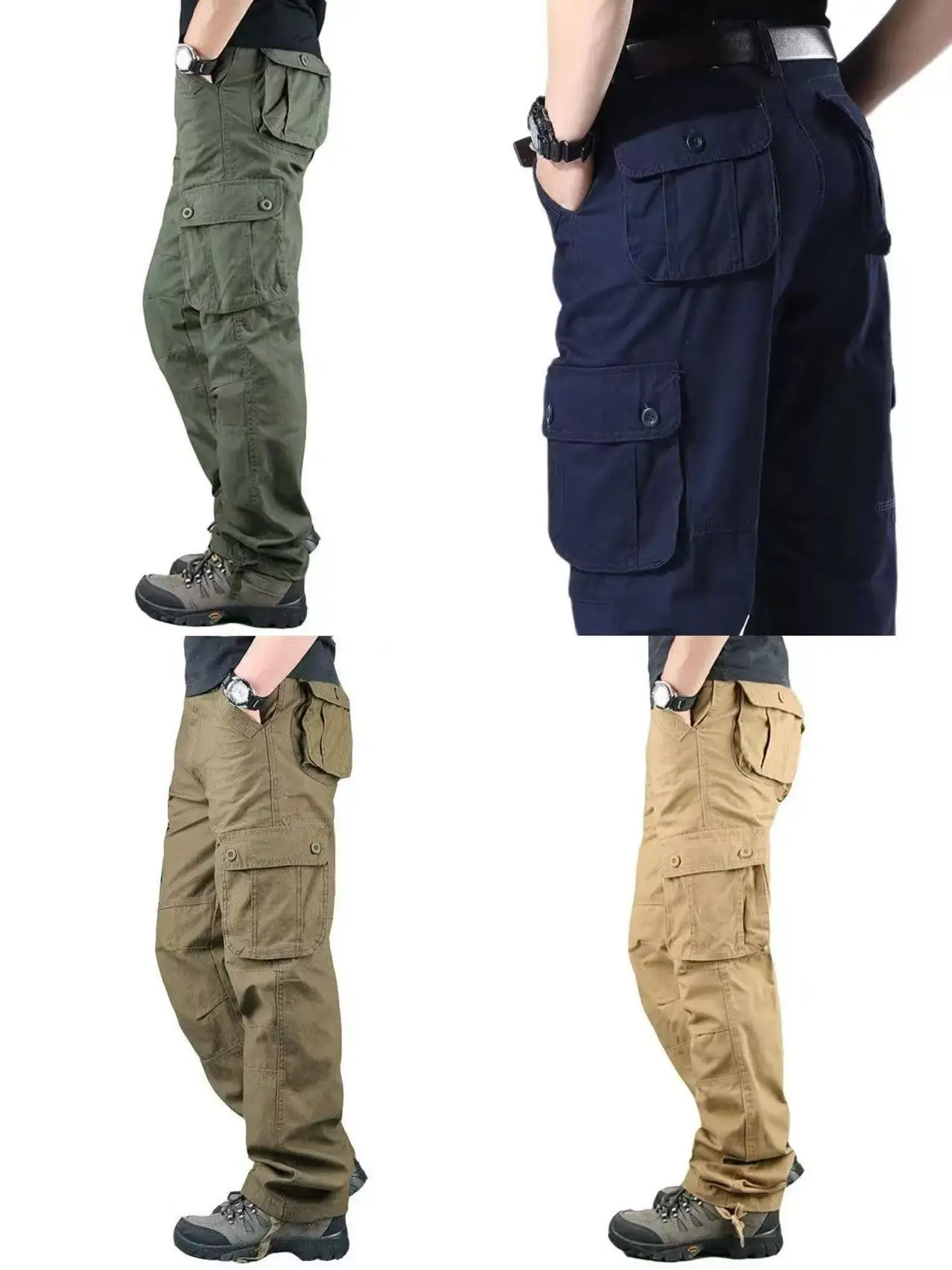 

2025 Men's New Large Pocket Loose Work Clothes Men's Outdoor Sports Slow Running Tactical Pants Elastic Waist Cotton Casual Work
