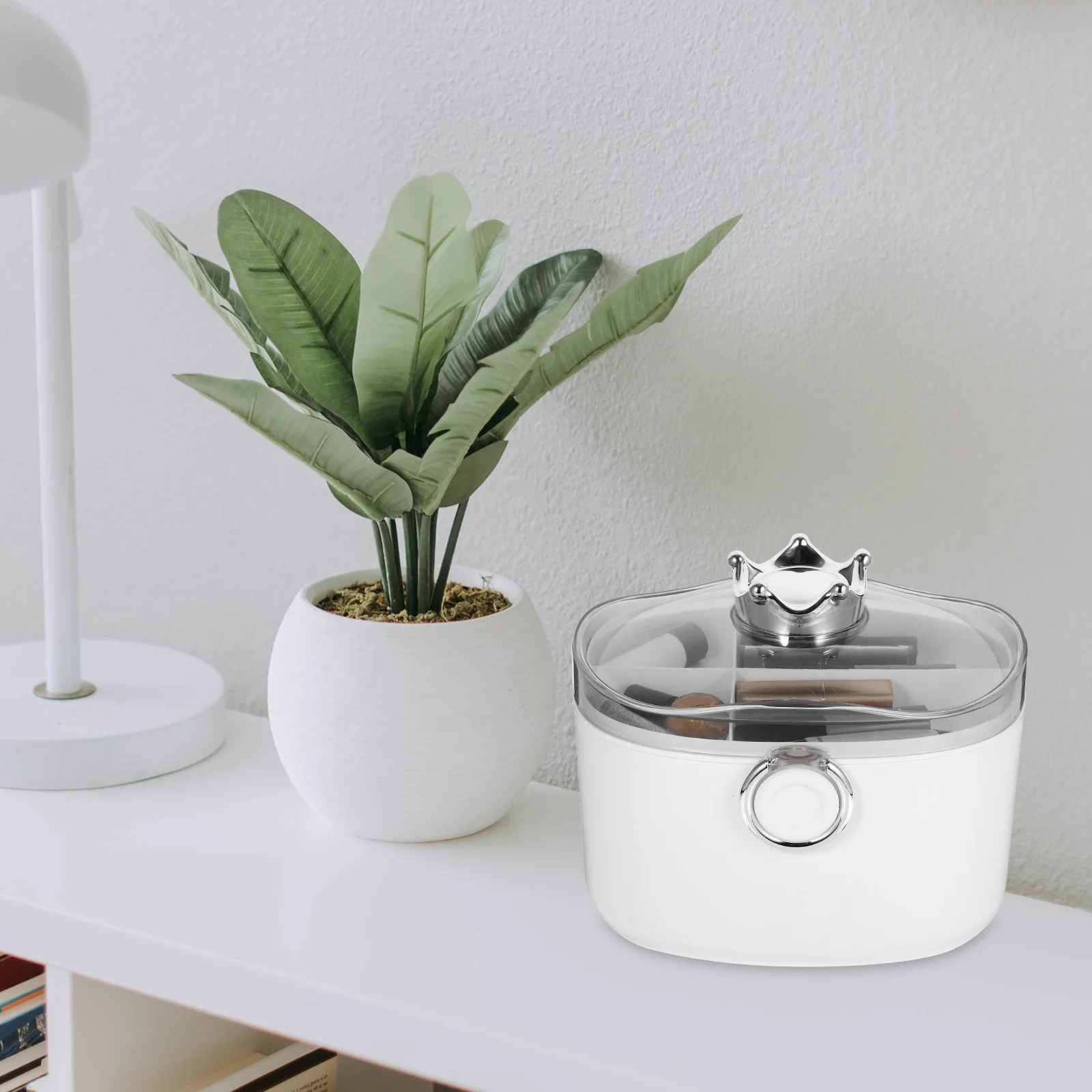 

Cute 2 Layer Hair Accessories Storage Box Organizer Transparent Crown Design Large Capacity PP Container White for Girls