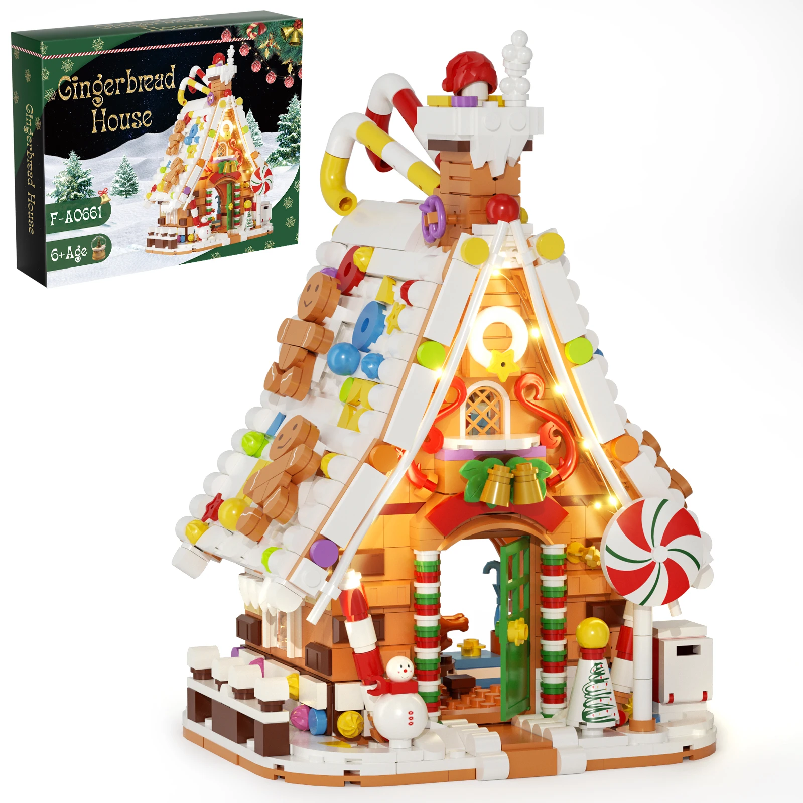 Ensemble de construction de maison en pain d'épices avec kit d'éclairage, grand village de Noël compatible avec les Lego, cadeau de Noël inspiré pour les enfants