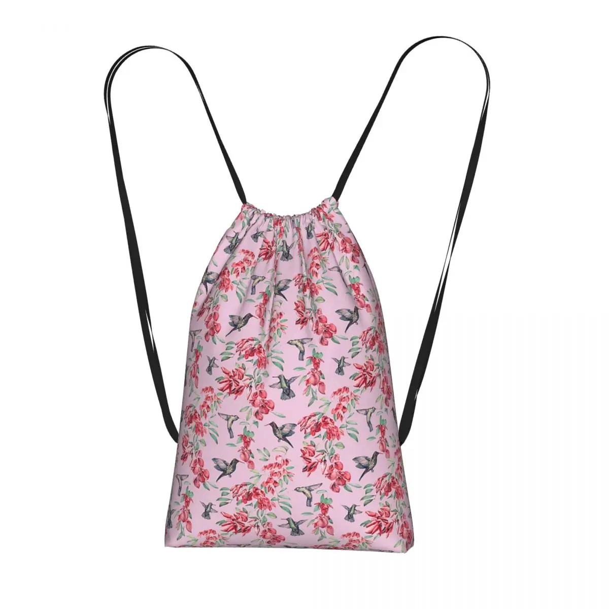

Bird Pink Flower Vintage Pattern Backpacks Portable Drawstring Bags Sports Bag Book Bags for Travel Students