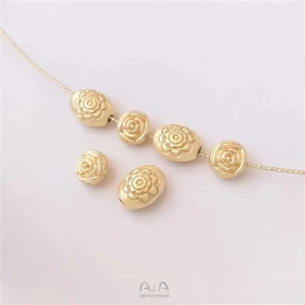 

14K gold rose through hole loose beads double - sided carved oval separated beads DIY hand chain accessories