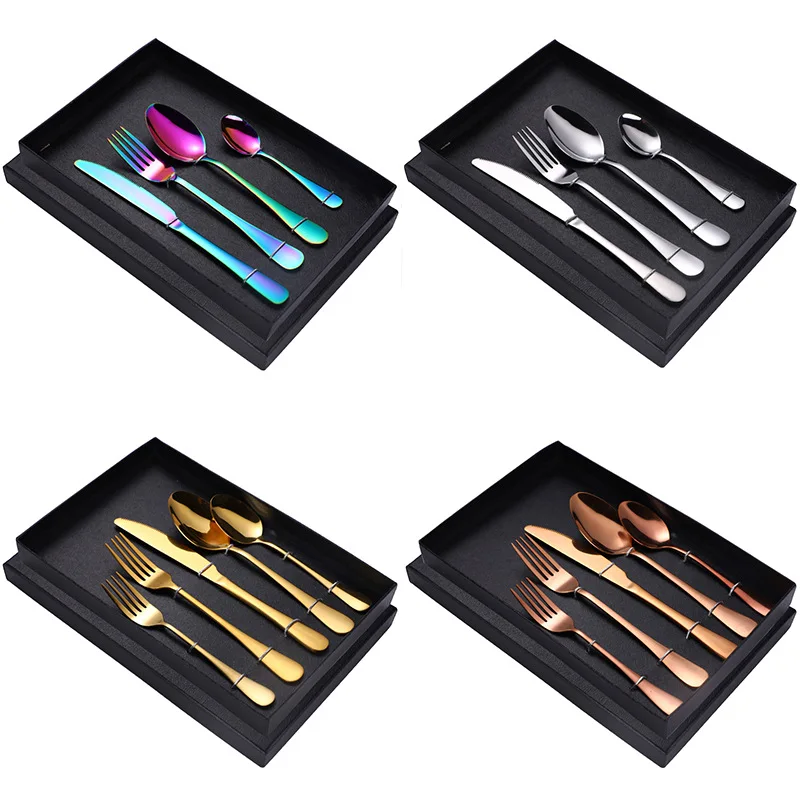 

JANKNG Stainless Steel Dinnerware Set Rainbow Colorful Cutlery Dishwasher Safe Dinner Western Tableware Kitchen Accessories