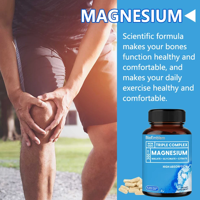 Triple Magnesium Complex - 300mg Magnesium Glycinate, Malate & Citrate for Muscle, Nerve & Energy, Highly Absorbable, Vegetarian