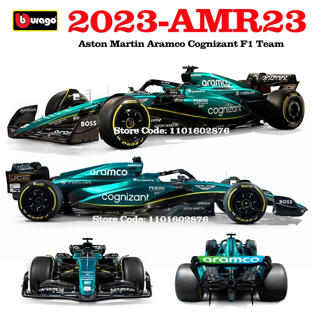 Bburago 1:43 F1 애스턴 마틴 아람코 F1 팀 AMR23 2023 #14 알론소 #18, 합금 자동차 다이 캐스트 모델 장난감 수집품 