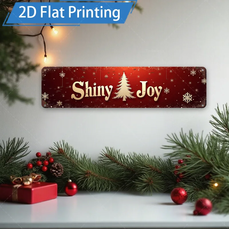 [2D FLAT] ป้ายโลหะ 1 ชิ้น ขนาด 8×12 นิ้ว ลาย Shiny Joy สำหรับตกแต่งผนังในเทศกาลคริสต์มาส