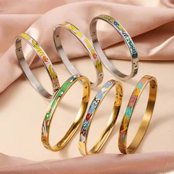 Titanium Steel Bracelet Women Exquisite Geometry Drip Oil Fashion Clasp Stainless Steel Enamel Bracelet Jewelry