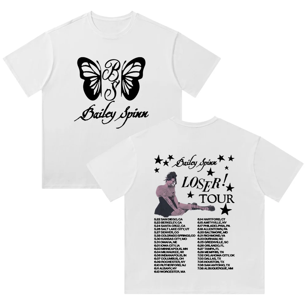 تي شيرت Bailey Spinn Loser Tour 2025 قطن للرجال/النساء ملابس الشارع برقبة دائرية وأكمام قصيرة