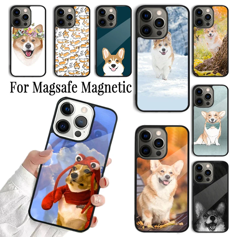 

Coque Phone Case For iPhone 16 15 14 13 12 Mini 11 Pro Max Plus Magsafe Magnetic Wireless Charging Cover Cute Corgi Dog