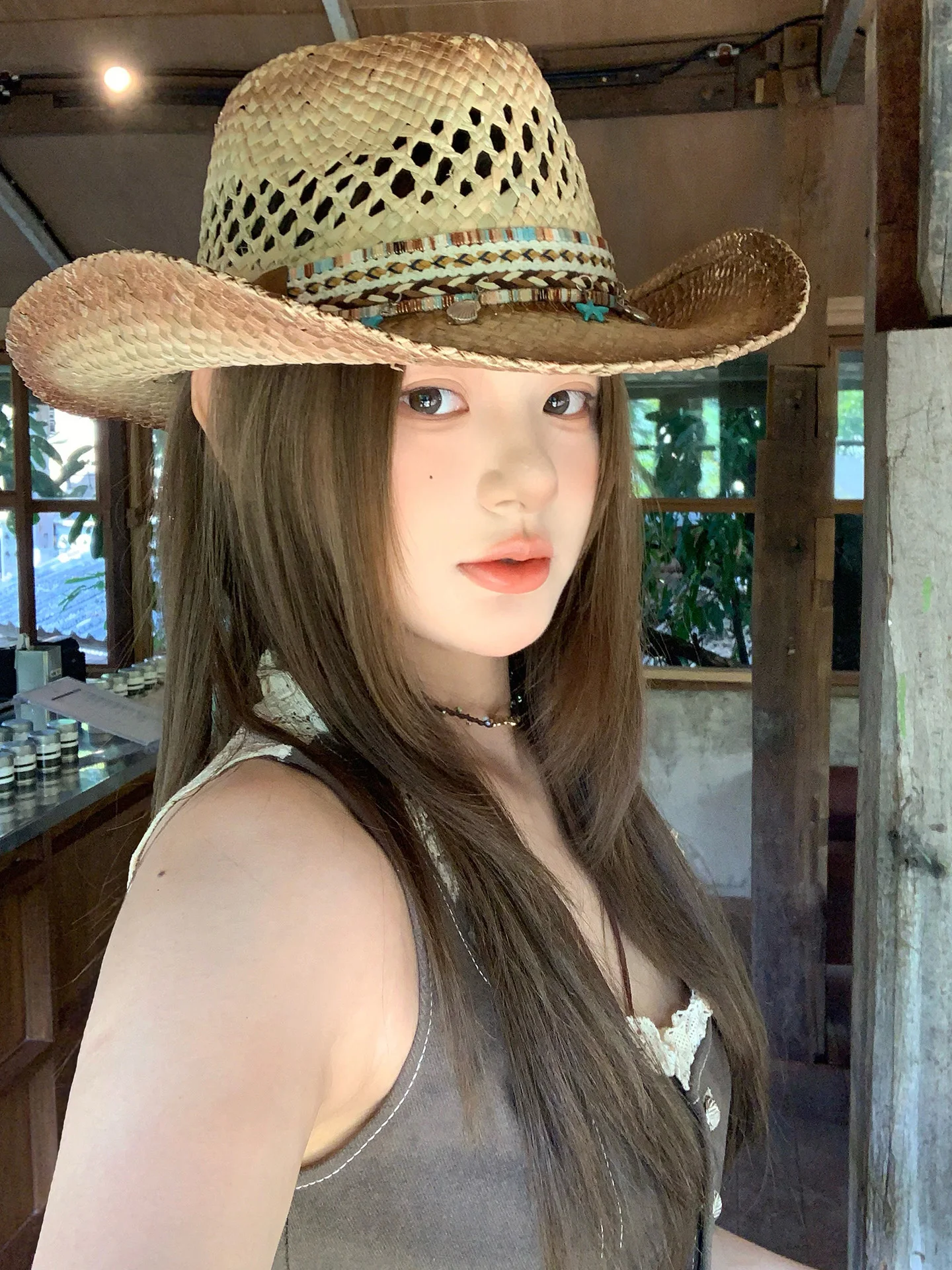 Bohemian Style Women's Straw Hat Spring Summer Outdoor Travel Photography Western Cowboy Hat Sun Protection Mountain Climbing