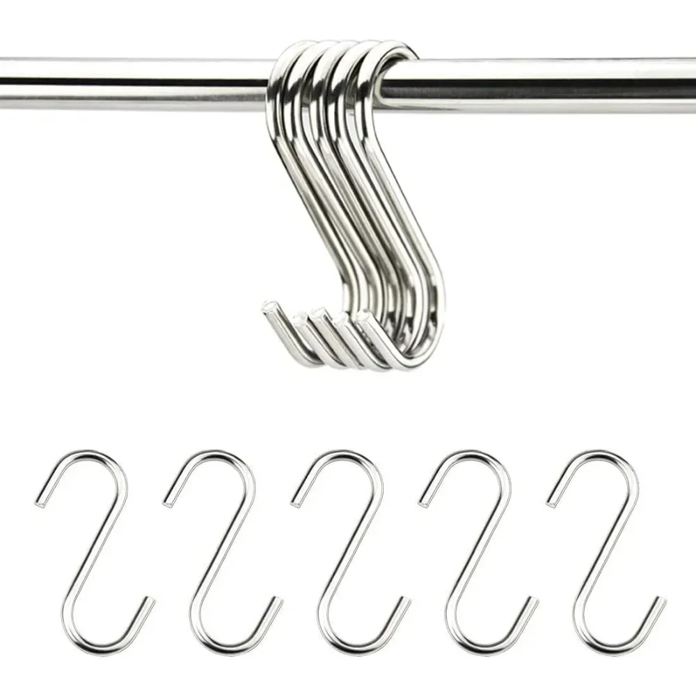 10 Piece Set of Stainless Steel S-shaped Hooks Heavy-duty, Used for Hanging in Kitchens, Bedrooms, and Living Rooms (5cm)