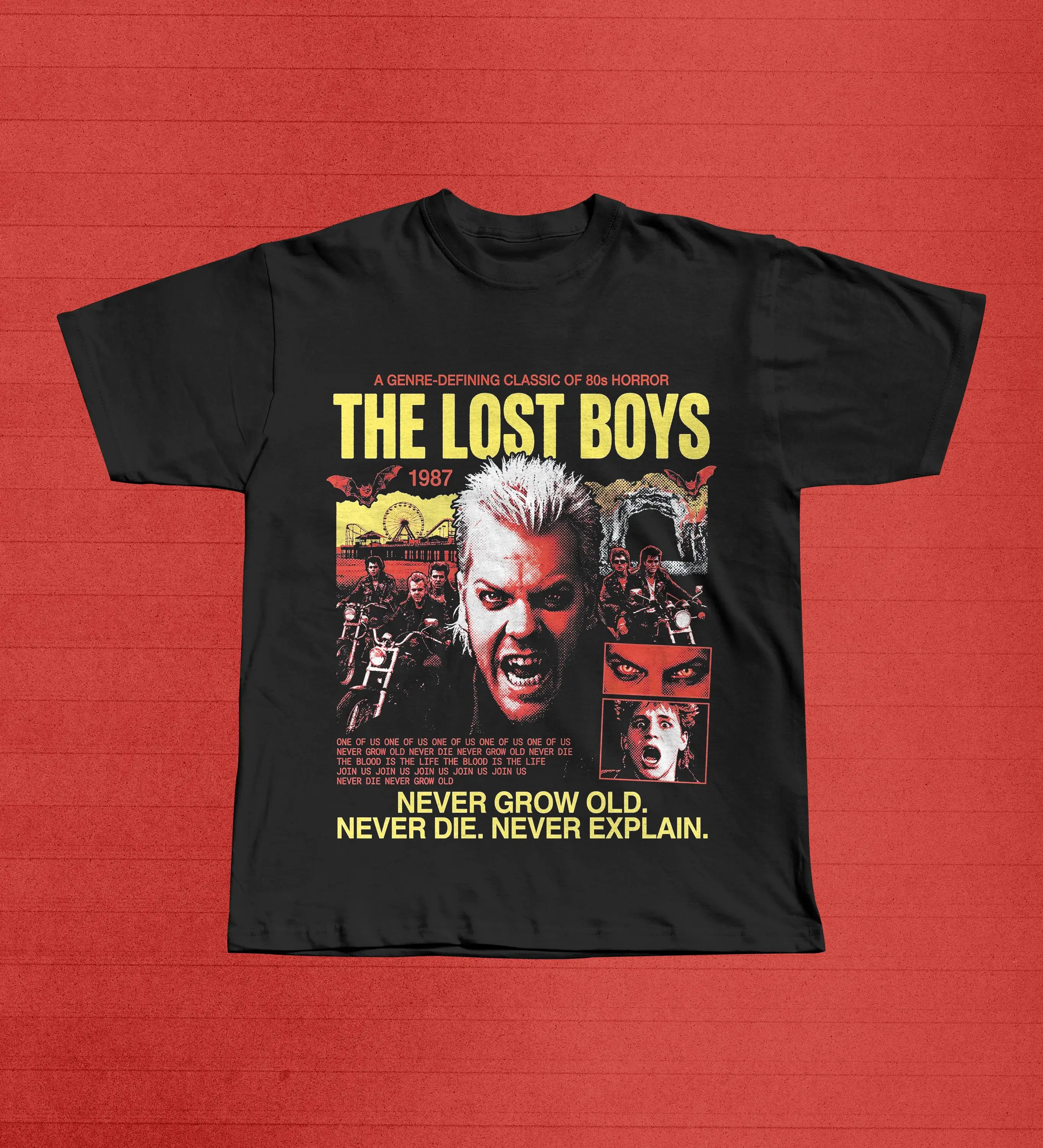 The Lost Boys 80s Horror Vampire Film Kiefer Sutherland Cult Classic Movie Graphic T-Shirt Cotton Men Women Streetwear Tee