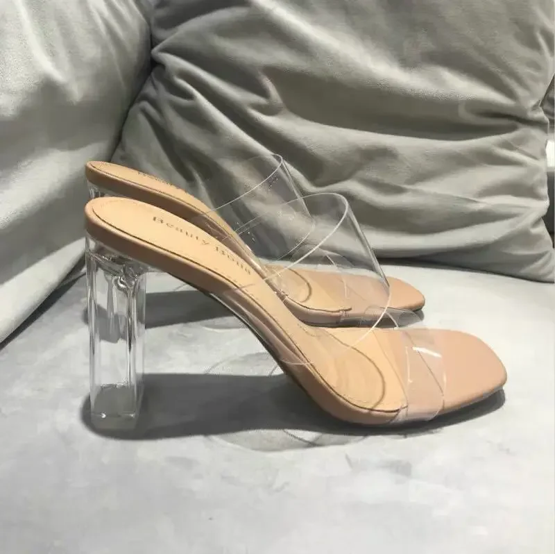 Fashion Summer Women Sandals Shoes Luxury Beach Ladies Clear Sandal Comfortable High Heels Woman Transparent Medium Heel New