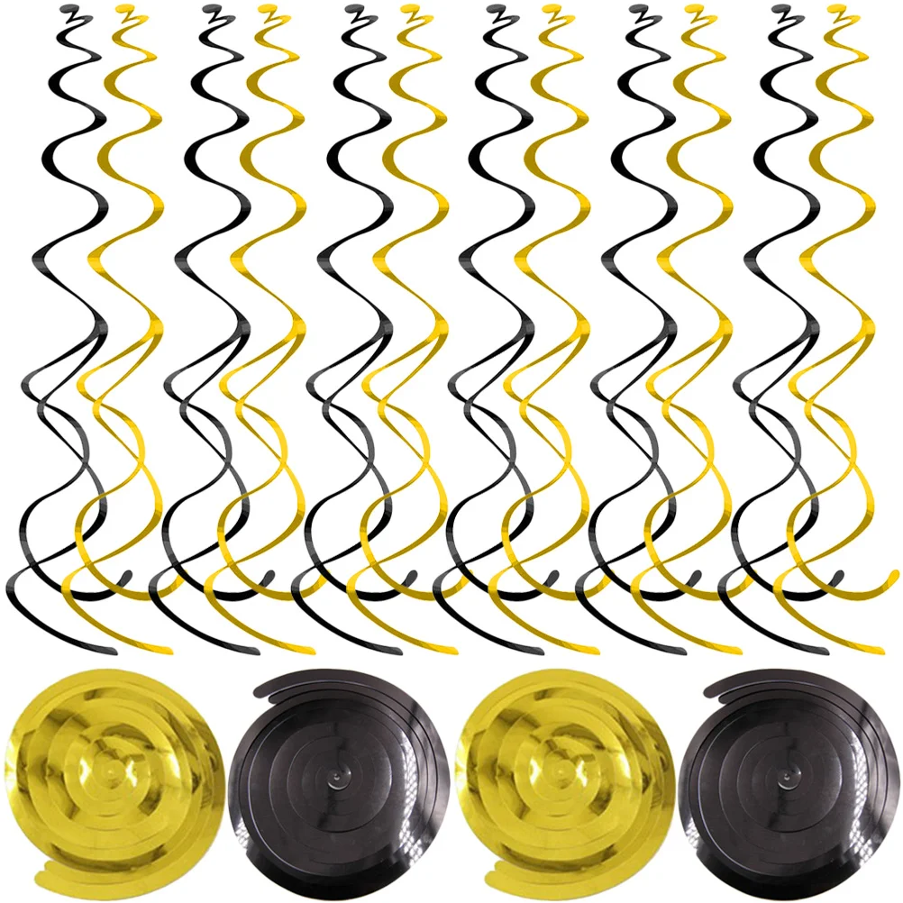 

24pcs Spiral Pendants Golden Black Hanging Swirl Decorations For Wedding Birthday Party Ceiling Decor Graduation Baby Shower