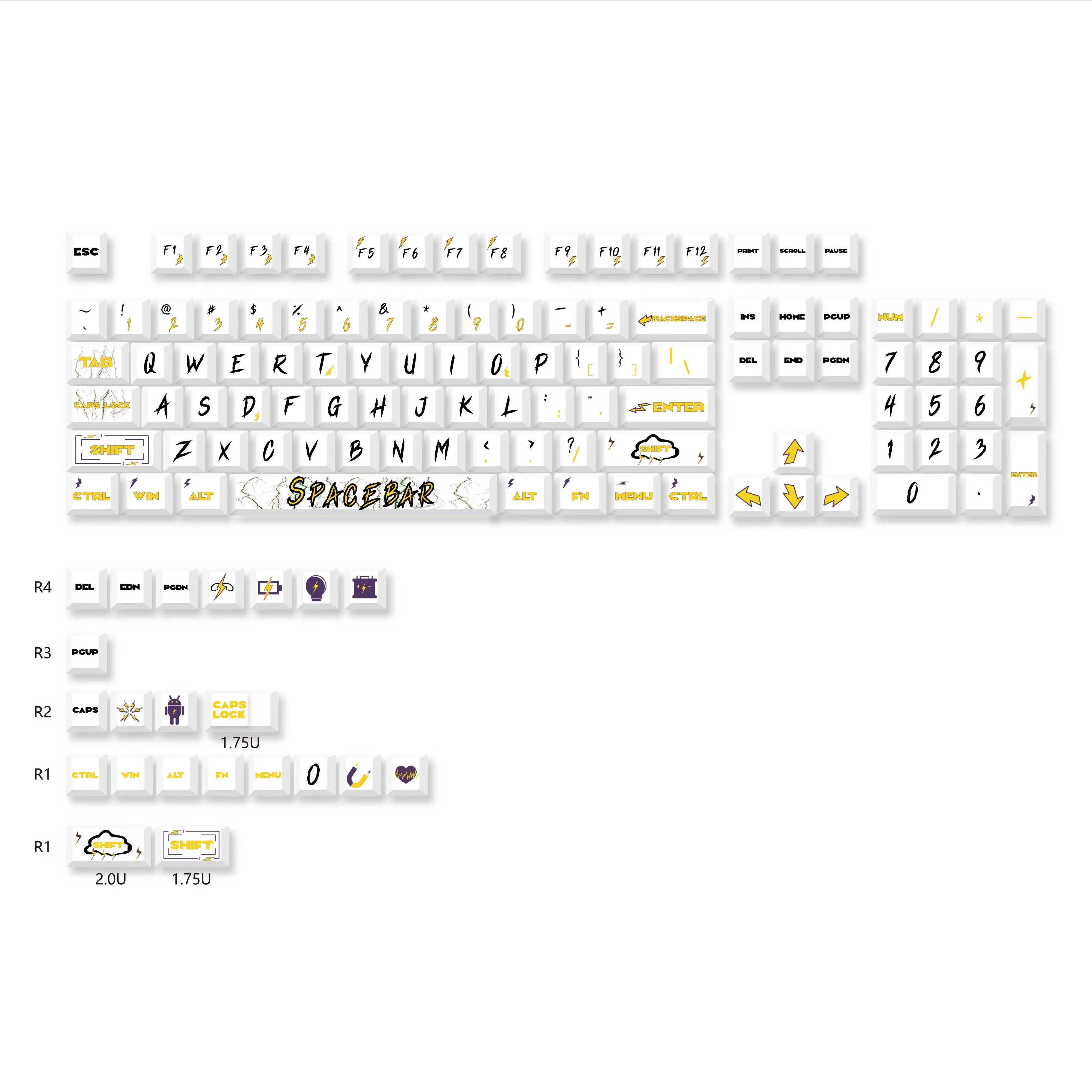 Imagem -06 - Keycaps Relâmpago Tema para Teclado Mecânico Branco Letras Grandes Faça Você Mesmo Personality Keycap Pbt Cherry Sublimation