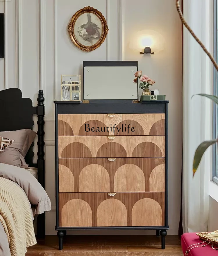 French retro solid wood chest, dressing decoration, parquet storage, storage drawer, chest of drawers