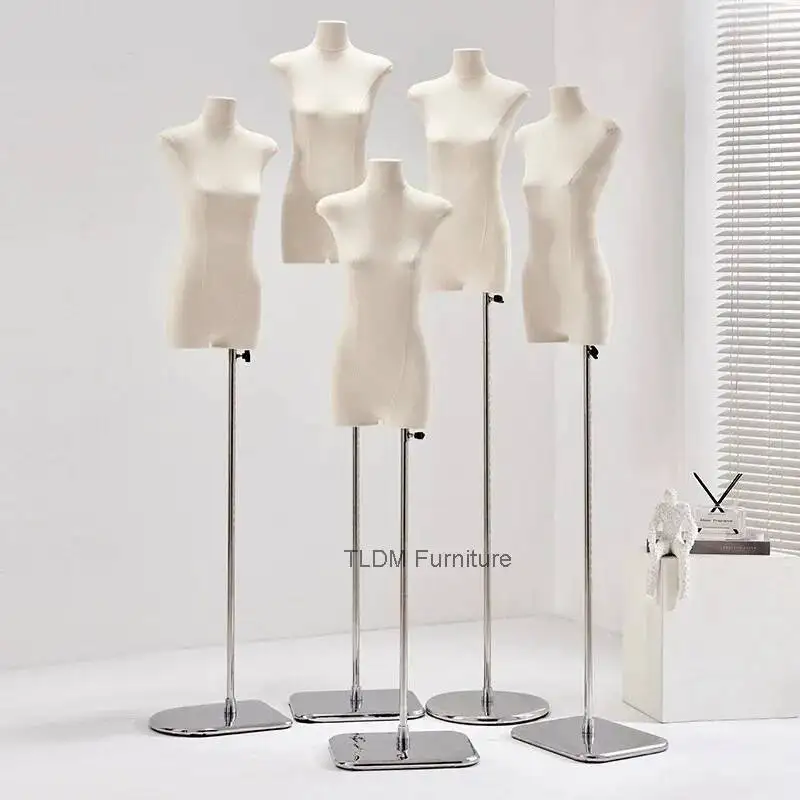

Korean Style Slim Female Mannequin, Flat Bust Half-Body Dress Form with Adjustable Stand for Boutique Window Display JT40M
